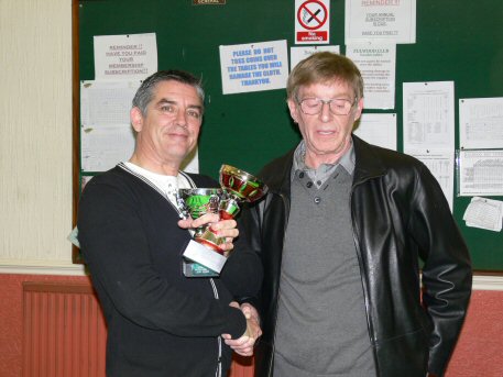A jubilant Steve Cody (Fulwood Club) receives the 2012 Over 50s Trophys and Cheque for 100 from Competition Sponsor John Burke. 