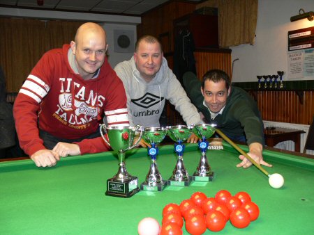 A Happy St Bernards Squad - Winners of the 3-Man Team KO Comp. L to R Andy Brady, Brian Mangan and Ben Messent.