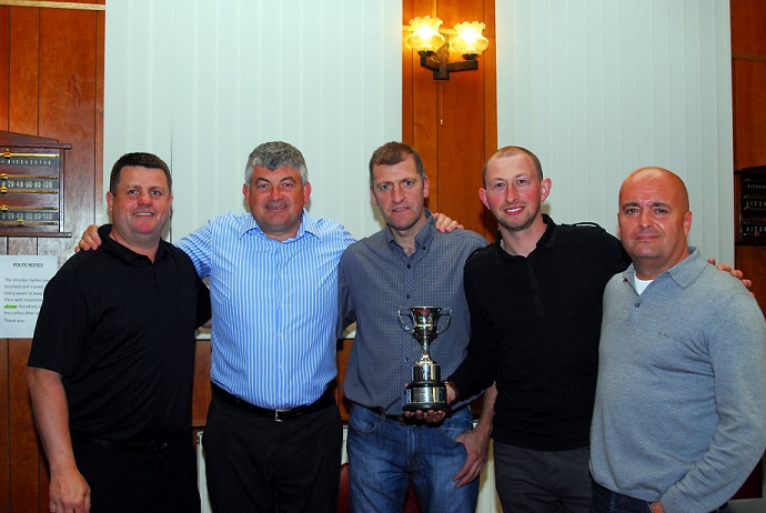 Division One Runners-up 2013-14 - Crosby Village SC - Paul Williams, Ian Jones, John Mason & Andy Edwards.