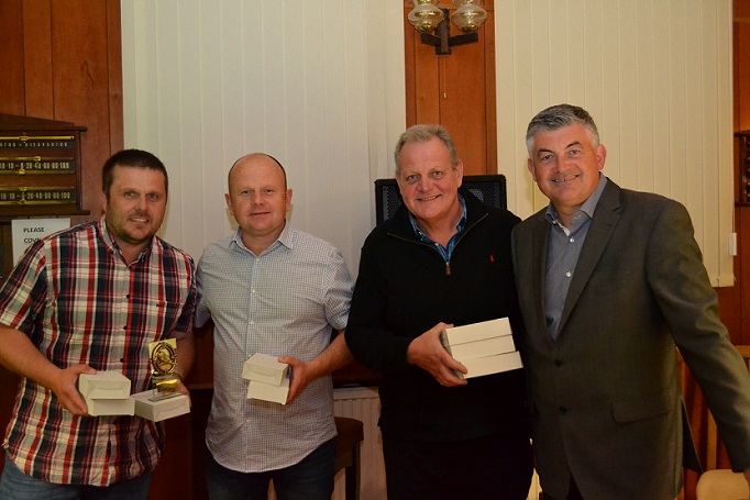 Le Rose Cup Runners-up 2015-16 - Aughton Institute D - Vinnie Siner, Martin O'Looney & Neil Reardon.
