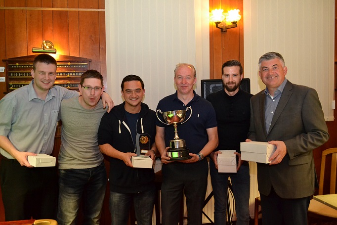 Division One Winners 2015-16 - Les Dodd SC - Jon Holmes, Dave Hartley, Martin Brown, Gareth Hibbott & Paddy Tyndall.