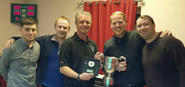 Wallasey Snooker Centre 2018-19 League winners Allan Taylor presenting the trophy 
