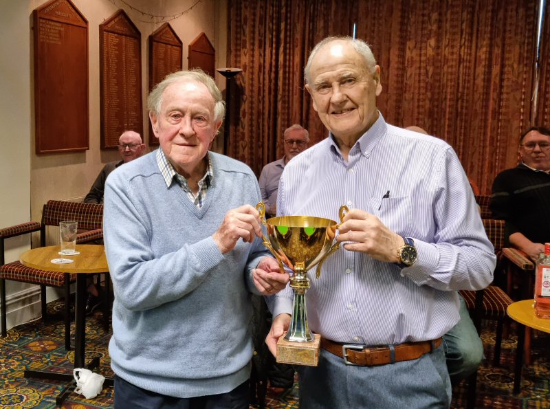 League Chairman, John Hilton, presents the Richard Smith KO Trophy to Dennis Wilkinson (Captain of Elite 